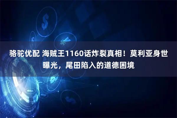 骆驼优配 海贼王1160话炸裂真相！莫利亚身世曝光，尾田陷入的道德困境